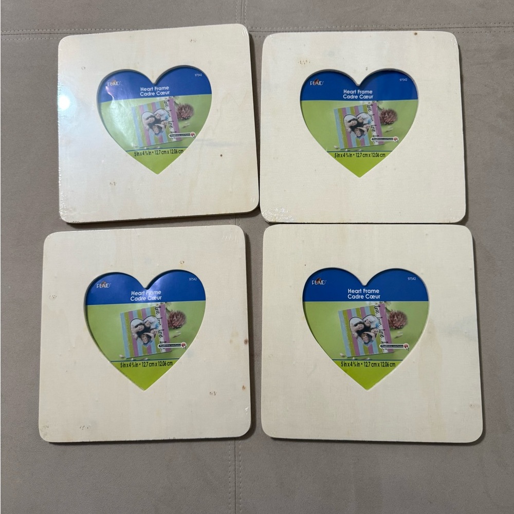 Four Wooden Heart Frames